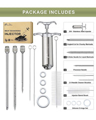 Food Marinade Meat Injector Kit with 3 Marinade Needles, 3 Brushes, Chicken, BBQ