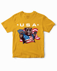 American Bear Patriotic USA Funny Kids T-Shirt