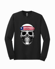 Skull Face American Patriotic Funny Long Sleeve Shirt