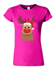 Santa Deer Face Christmas Funny Womens T-Shirt