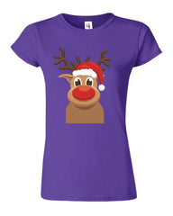 Santa Deer Face Christmas Funny Womens T-Shirt