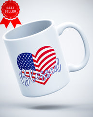 4th Of July Independence Day Blessed Heart America Patriotic Ceramic Mug